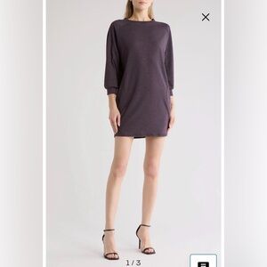 NWT- GO COUTURE Relax With Me Long Sleeve Sweater Dress, Eggplant, Large